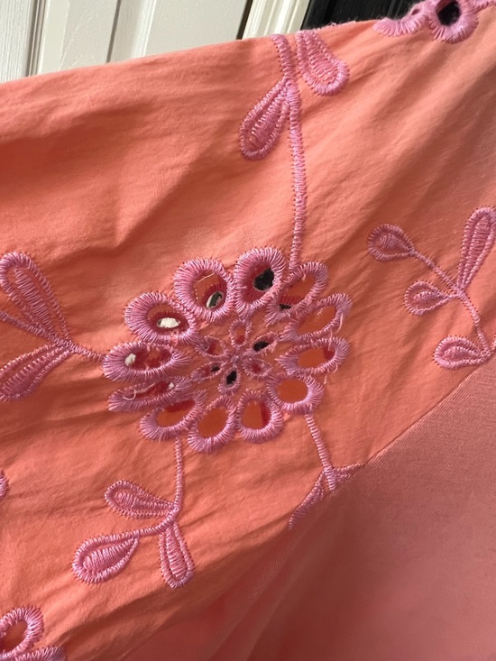 Belle by Kim Gravel Coral / Lavvender V‑Neck Embroidered 3/5 Sleeve Top - Picture 3 of 4